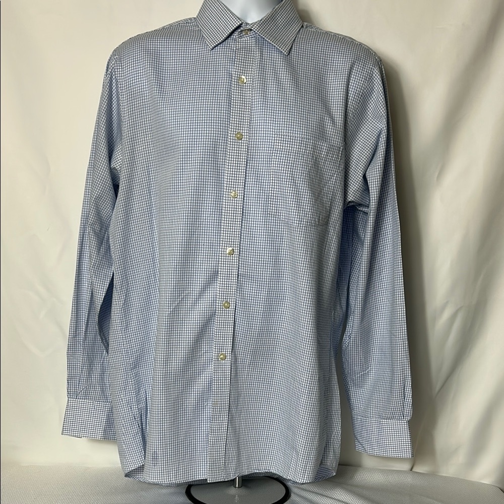 Michael Kors Men’s Size 15 1/2 34/35 Blue White Button Front Checkered Shirt
